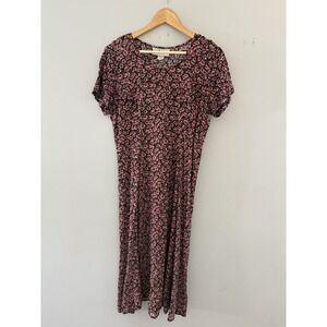 Vintage 90s Rampage Size 9 Black Floral Midi Dress Grunge Whimsigoth